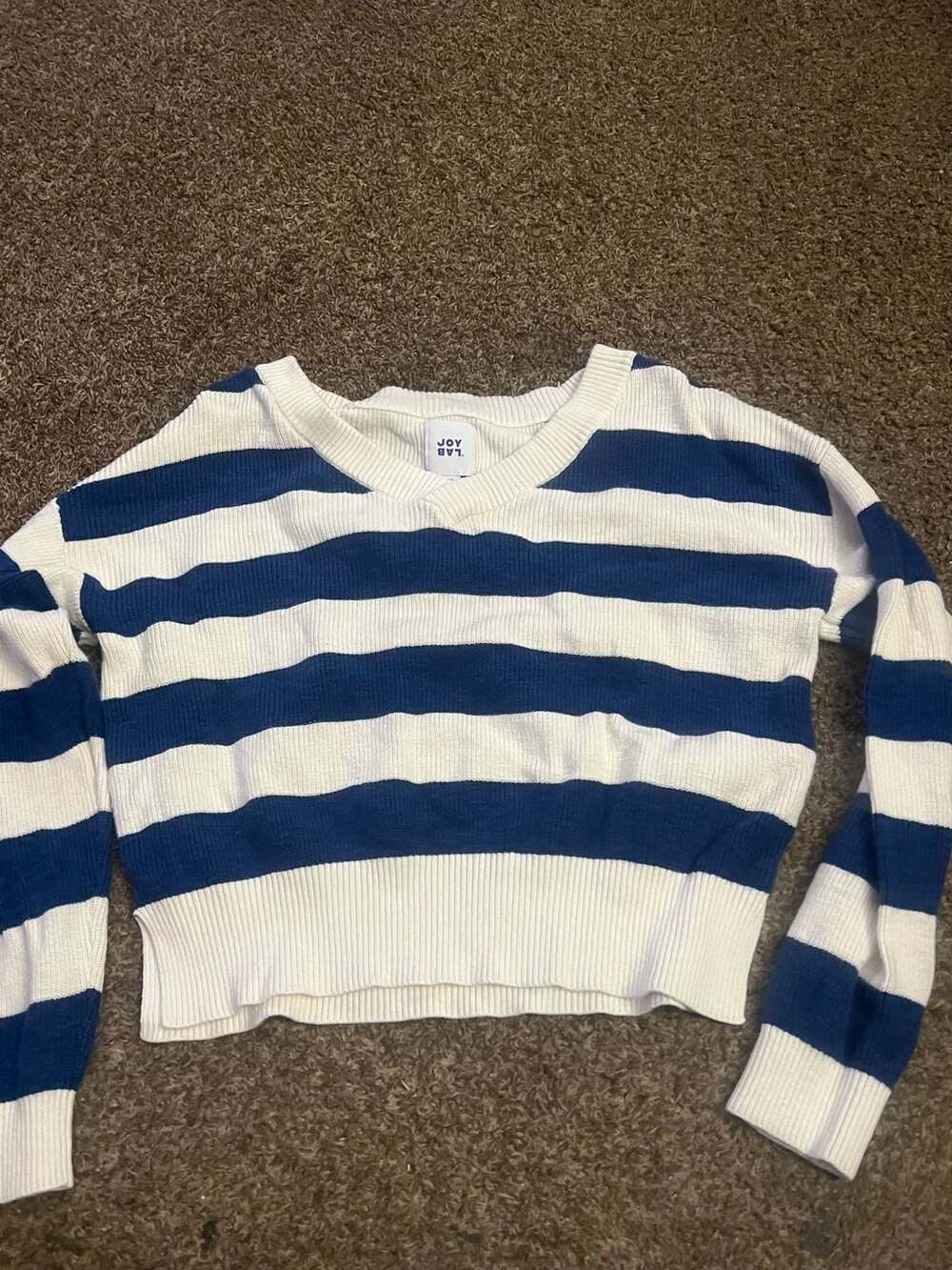 Joy Lab Blue White Striped V-Neck Sweater XS